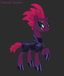 Size: 824x970 | Tagged: safe, artist:ladydragonpony, imported from derpibooru, tempest shadow, pony, unicorn, my little pony: the movie, armor, black background, broken horn, eye scar, female, mare, scar, simple background, solo