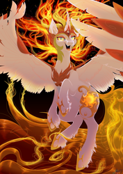 Size: 4092x5787 | Tagged: dead source, safe, artist:banoodle, imported from derpibooru, daybreaker, alicorn, pony, a royal problem, absurd resolution, female, mane of fire, mare, open mouth, rearing, solo