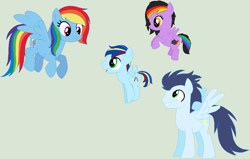 Size: 1096x697 | Tagged: safe, artist:lost-our-dreams, imported from derpibooru, rainbow dash, soarin', oc, oc:primary streak, oc:rainbow storm, pegasus, pony, base used, colt, female, filly, male, offspring, parent:rainbow dash, parent:soarin', parents:soarindash, shipping, simple background, soarindash, straight