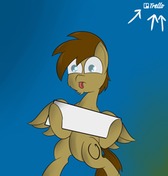 Size: 4408x4640 | Tagged: safe, artist:dttart, imported from derpibooru, oc, oc only, oc:vicious loop, pegasus, pony, absurd resolution, bipedal, cute, sign, tongue out, trello