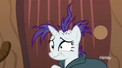 Size: 1652x927 | Tagged: safe, imported from derpibooru, screencap, rarity, pony, unicorn, it isn't the mane thing about you, discovery family logo, female, mare, raribald, solo
