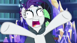 Size: 1920x1080 | Tagged: safe, imported from derpibooru, screencap, rarity, pony, unicorn, it isn't the mane thing about you, derp, discovery family logo, female, mare, marshmelodrama, raribald, rariderp, solo, twilight's castle