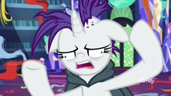 Size: 1920x1080 | Tagged: safe, imported from derpibooru, screencap, rarity, pony, unicorn, it isn't the mane thing about you, derp, discovery family logo, faic, female, floppy ears, mare, raribald, rariderp, solo, twilight's castle