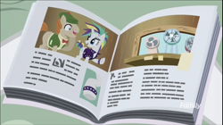 Size: 1324x740 | Tagged: safe, imported from derpibooru, screencap, mr breezy, rarity, earth pony, pony, unicorn, it isn't the mane thing about you, alternate hairstyle, discovery family logo, female, male, mare, raripunk, stallion