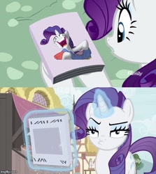 Size: 500x560 | Tagged: safe, edit, edited screencap, imported from derpibooru, screencap, rarity, pony, unicorn, fame and misfortune, it isn't the mane thing about you, exploitable meme, faic, female, magazine cover rarity, mare, meme, needs more jpeg, rarisnap, reaction to own portrayal, solo, why i'm creating a gown darling