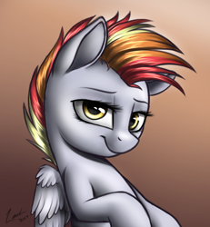 Size: 968x1049 | Tagged: safe, artist:deltauraart, imported from derpibooru, derpy hooves, pegasus, pony, it isn't the mane thing about you, alternate hairstyle, derpunk, female, looking at you, mare, short hair, smiling, solo