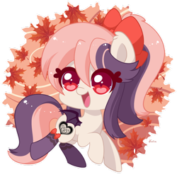 Size: 800x800 | Tagged: safe, artist:exceru-karina, imported from derpibooru, oc, oc only, oc:sweet velvet, bat pony, autumn, bow, hair bow, leaves, simple background, solo, transparent background