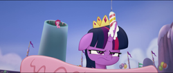 Size: 1920x804 | Tagged: safe, imported from derpibooru, screencap, pinkie pie, twilight sparkle, alicorn, my little pony: the movie, cake, candle, food, party cannon, twilight sparkle (alicorn)