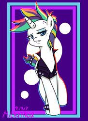 Size: 1400x1920 | Tagged: safe, artist:milkitalix, imported from derpibooru, rarity, unicorn, it isn't the mane thing about you, alternate hairstyle, clothes, female, mare, punk, raripunk, short hair, solo