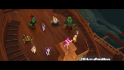 Size: 800x450 | Tagged: safe, imported from derpibooru, screencap, applejack, boyle, captain celaeno, fluttershy, lix spittle, mullet (character), murdock, pinkie pie, rainbow dash, rarity, spike, twilight sparkle, alicorn, dragon, earth pony, parrot pirates, pegasus, pony, unicorn, my little pony: the movie, airship, animated, brutus, celaeno's airship, cloud, female, flying, gif, grin, mane six, mare, mullet (g4), pirate, rainbow dumb, rainbow trail, sea of clouds, smiling, sonic rainboom, squabble, twilight sparkle (alicorn)