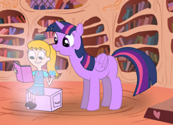 Size: 1024x740 | Tagged: safe, artist:04startycornonline88, imported from derpibooru, twilight sparkle, alicorn, human, book, crossover, fiona munson, kid vs kat, twilight sparkle (alicorn)