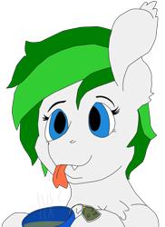 Size: 3186x4376 | Tagged: safe, artist:andandampersand, artist:coldfire, derpibooru exclusive, imported from derpibooru, oc, oc only, oc:soothing leaf, bat pony, pony, bust, cup, female, food, mare, portrait, solo, tea, tongue out