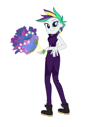 Size: 3500x4000 | Tagged: safe, artist:darthlena, imported from derpibooru, rarity, equestria girls, it isn't the mane thing about you, alternate hairstyle, boots, bouquet, clothes, equestria girls interpretation, female, flower, midriff, pants, punk, raripunk, shoes, simple background, solo, transparent background