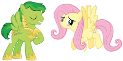 Size: 1024x507 | Tagged: safe, artist:petraea, imported from derpibooru, fluttershy, oc, oc:swiftwing, pegasus, pony, armor, blushing, male, simple background, stallion, transparent background, vector