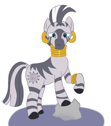 Size: 1500x1700 | Tagged: safe, artist:scraggleman, imported from derpibooru, zecora, zebra, ear piercing, earring, female, frown, jewelry, looking at you, mare, piercing, raised hoof, simple background, solo, white background, worried