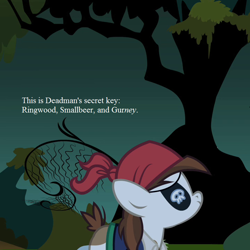 Size: 720x720 | Tagged: safe, edit, edited screencap, imported from derpibooru, screencap, pipsqueak, earth pony, pony, luna eclipsed, colt, cropped, doctor who, everfree forest, male, text, the smugglers (tv story)