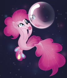 Size: 640x744 | Tagged: safe, artist:jaqueline anderson, imported from derpibooru, pinkie pie, pony, seapony (g4), my little pony: the movie, the art of my little pony: the movie, :p, bubble, concept art, cute, diapinkes, female, mare, reflection, seaponified, seapony pinkie pie, silly, silly pony, solo, species swap, that pony sure does love being a seapony, tongue out, underwater
