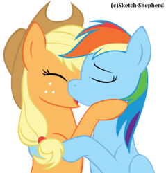 Size: 400x419 | Tagged: dead source, safe, artist:sketch-shepherd, imported from derpibooru, applejack, rainbow dash, earth pony, pegasus, pony, appledash, eyes closed, female, lesbian, mare, shipping, simple background, transparent background, vector