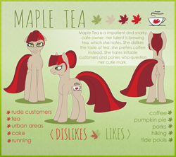 Size: 1023x908 | Tagged: safe, artist:overlord pony, imported from derpibooru, oc, oc only, oc:maple tea, earth pony, pony, commission, cutie mark, female, looking at you, mare, reference sheet, simple background, solo