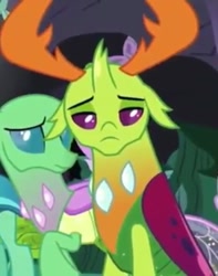 Size: 567x720 | Tagged: safe, imported from derpibooru, screencap, cornicle, thorax, changedling, changeling, to change a changeling, cropped, frenulum (g4), horn, king thorax, sad