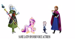 Size: 2262x1230 | Tagged: safe, imported from derpibooru, princess cadance, anna, dragon ball, dragon ball super, exploitable meme, frozen (movie), judy hopps, meme, romina marroquín payró, same voice actor, vados, zootopia