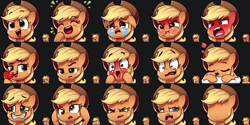 Size: 1530x768 | Tagged: safe, artist:assasinmonkey, imported from derpibooru, applejack, earth pony, pony, angry, apple, blushing, cowboy hat, crying, cute, derp, emoticon, excited, expressions, female, food, happy, hat, jackabetes, laughing, mare, nervous, no face, pillow, raised eyebrow, sad, shocked, sleeping