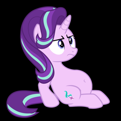 Size: 1024x1024 | Tagged: safe, artist:brandon_blue, edit, edited edit, imported from derpibooru, starlight glimmer, pony, to where and back again, belly, belly button, big belly, black background, chubby, chubby glimmer, fat, fat edit, female, simple background, sitting, solo, starlard glimmer, unamused