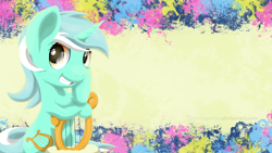 Size: 3200x1800 | Tagged: safe, artist:bluesparkks, imported from derpibooru, lyra heartstrings, pony, unicorn, abstract background, female, looking at you, lyre, mare, smiling, solo