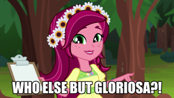 Size: 1280x720 | Tagged: safe, edit, edited screencap, imported from derpibooru, screencap, gloriosa daisy, human, equestria girls, legend of everfree, clipboard, exploitable meme, family guy, female, he's quagmire, image macro, magical geodes, meme, solo