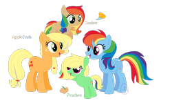 Size: 992x592 | Tagged: safe, artist:smolpasteltranschild, imported from derpibooru, applejack, rainbow dash, oc, appledash, female, lesbian, magical lesbian spawn, offspring, parent:applejack, parent:rainbow dash, parents:appledash, shipping