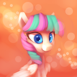 Size: 2000x2000 | Tagged: safe, artist:lilfunkman, imported from derpibooru, blossomforth, pegasus, pony, bokeh, bust, commission, female, mare, portrait, solo