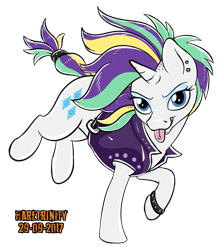 Size: 589x659 | Tagged: safe, artist:haretrinity, imported from derpibooru, rarity, pony, unicorn, it isn't the mane thing about you, alternate hairstyle, female, mare, piercing, punk, raripunk, simple background, solo, tongue piercing, transparent background