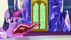 Size: 1280x720 | Tagged: safe, imported from derpibooru, screencap, twilight sparkle, alicorn, pony, not asking for trouble, book, female, magic, mare, prone, reading, solo, telekinesis, twilight sparkle (alicorn), twilight's castle