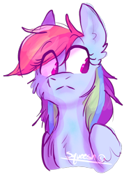 Size: 784x1045 | Tagged: safe, artist:squeeesh, imported from derpibooru, rainbow dash, pegasus, pony, :<, cheek fluff, chest fluff, ear fluff, female, folded wings, mare, not sure if want, simple background, solo, transparent background