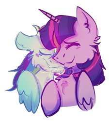 Size: 972x1082 | Tagged: safe, artist:squeeesh, imported from derpibooru, rainbow dash, twilight sparkle, alicorn, pegasus, pony, :3, cheek fluff, chest fluff, ear fluff, eyes closed, female, folded wings, lesbian, mare, nuzzling, shipping, simple background, smiling, smirk, transparent background, twidash, twilight sparkle (alicorn)