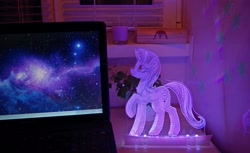 Size: 1920x1178 | Tagged: safe, artist:setharu, artist:vasgotec, imported from derpibooru, starlight glimmer, pony, unicorn, acrylic plastic, acrylight, computer, craft, cute, engraving, etching, glimmerbetes, irl, laptop computer, led, nightlight, photo, raised hoof, solo, space, stars, traditional art