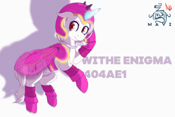 Size: 1482x988 | Tagged: safe, artist:php102, deleted from derpibooru, imported from derpibooru, oc, oc only, oc:withe enigma 404ae1, horse, pony, armor, enigma, full body, my little pony, original character do not steal, pink, project:zaldia mavi, solo, withe