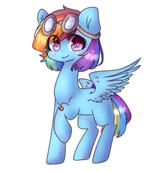 Size: 766x839 | Tagged: safe, artist:mirijane, artist:windymils, imported from derpibooru, rainbow dash, pegasus, pony, collaboration, female, goggles, mare, multicolored hair, raised hoof, simple background, smiling, solo, transparent background