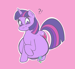 Size: 1555x1424 | Tagged: safe, artist:funble, imported from derpibooru, twilight sparkle, unicorn, exclamation point, female, flower, huge belly, hyper, hyper pregnancy, mare, preglight sparkle, pregnant, question mark, raised hoof, simple background, unicorn twilight