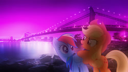 Size: 1920x1080 | Tagged: safe, artist:cloudbringerart, imported from derpibooru, applejack, rainbow dash, pony, backlighting, irl, photo, ponies in real life, wallpaper