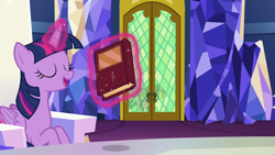 Size: 1280x720 | Tagged: safe, imported from derpibooru, screencap, twilight sparkle, alicorn, pony, not asking for trouble, book, female, magic, mare, prone, solo, telekinesis, twilight sparkle (alicorn), twilight's castle