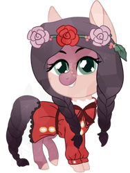 Size: 498x664 | Tagged: safe, alternate version, artist:koitsune, imported from derpibooru, oc, oc only, oc:dahlia, pony, chibi, female, flower, flower in hair, lolita fashion, looking at you, mare, simple background, solo, transparent background