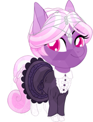 Size: 509x662 | Tagged: safe, alternate version, artist:koitsune, imported from derpibooru, oc, oc only, oc:ophelia, crystal pony, pony, chibi, circlet, clothes, dress, female, lolita fashion, looking at you, mare, solo, stockings, thigh highs