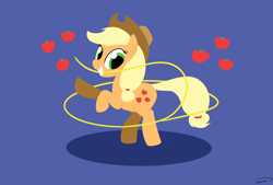 Size: 3496x2362 | Tagged: safe, artist:taurson, imported from derpibooru, applejack, earth pony, pony, apple, cowboy hat, female, food, hat, lasso, looking at you, mare, mouth hold, rope, simple background, solo