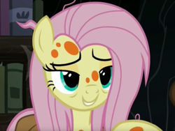 Size: 936x702 | Tagged: safe, imported from derpibooru, screencap, fluttershy, pegasus, pony, a health of information, adorasexy, bedroom eyes, cute, female, lidded eyes, mare, sexy, shyabetes, sick, solo, spots, swamp fever