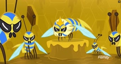 Size: 1919x1015 | Tagged: safe, imported from derpibooru, screencap, bee, flash bee, insect, a health of information, angry, beehive, honeycomb (structure), queen, queen bee