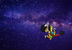 Size: 8598x6047 | Tagged: safe, artist:lettelauren, edit, imported from derpibooru, discord, pony, pony town, absurd resolution, clothes, comedy, floating, shoes, space, stars