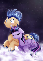Size: 1600x2263 | Tagged: safe, artist:jotakaanimation, imported from derpibooru, flash sentry, twilight sparkle, alicorn, pegasus, pony, cloud, cute, eyes closed, female, flashlight, floppy ears, male, mare, night, shipping, sleeping, smiling, stallion, straight, twiabetes, twilight sparkle (alicorn)