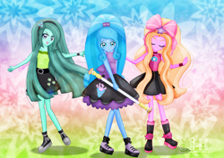 Size: 1600x1131 | Tagged: safe, artist:jotakaanimation, artist:jucamovi1992, imported from derpibooru, oc, oc only, oc:aglaope, oc:piscis, oc:radne, oc:the dark stars, equestria girls, clothes, simple background