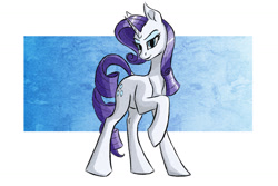 Size: 1296x864 | Tagged: safe, artist:akweer, imported from derpibooru, rarity, pony, unicorn, abstract background, female, mare, raised hoof, solo
